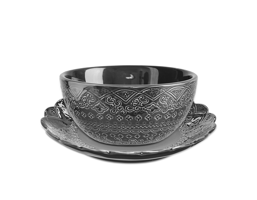 Servis set Assiett \u0026 Skål Cult Design Orient Asfalt 8 delar CD4241-262