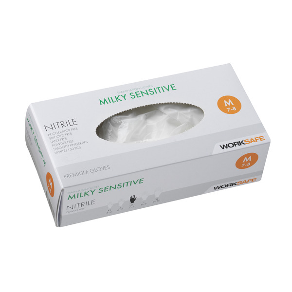 Engångshandske Nitril Worksafe Milky Sensitive Puderfri XL 150st