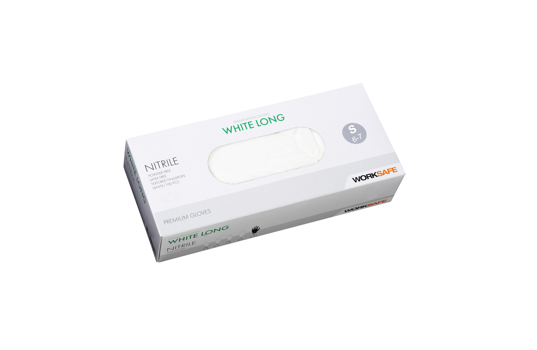 Engångshandskar Nitrile Worksafe Long Puderfri Vit 6-7 S 100st