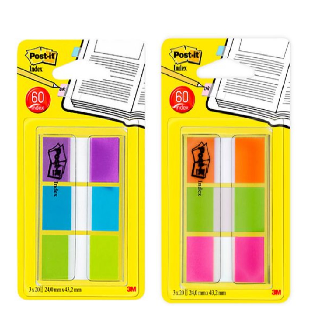 Märkflik Post-it Index 25x43mm 3x20 Flikar