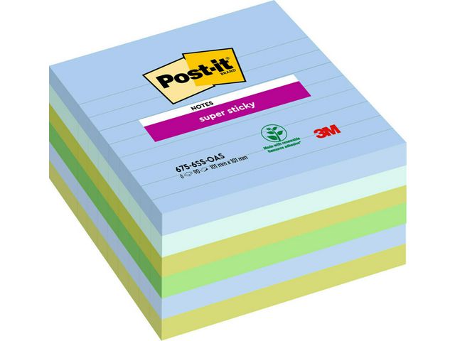 Notisblock Post-it SuperSticky Oasis 101x101mm 6block