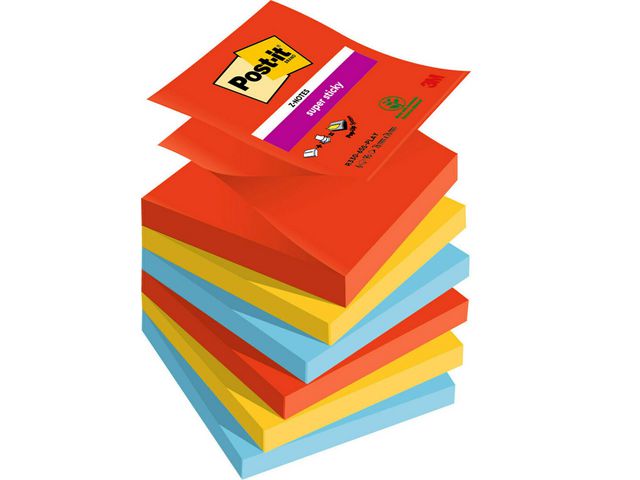 Notisblock Post-it SuperSticky Z-block Playful 76x76mm 6block