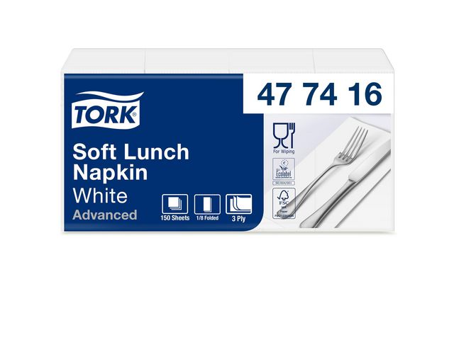 Lunchservetter Tork 1/8-vikt 3-lag Vit 150st