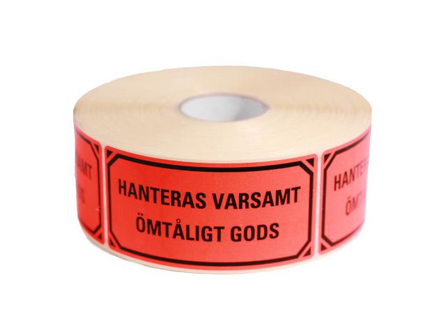 Varningsetikett Hanteras varsamt Nordic Brands 50x100mm 1000st Hanteras varsamt