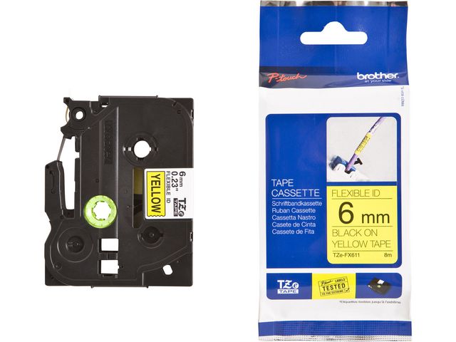 Tape Brother TZEFX611 Svart på Gul 6mm
