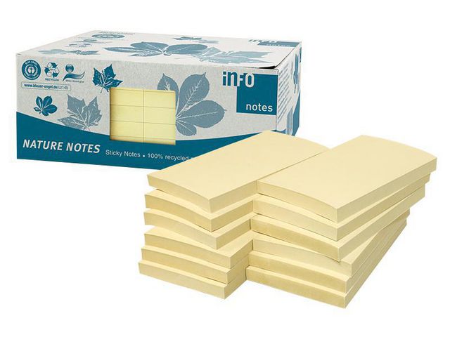 Notisblock Info Notes Recycled Gul 75x125mm 12block