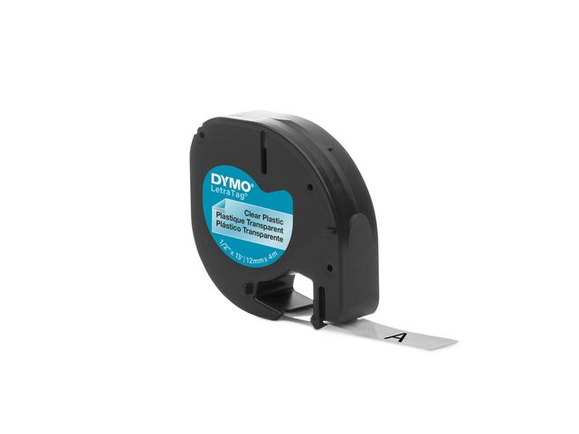 Tape Dymo Letratag Plast Svart på Transparent 12mm