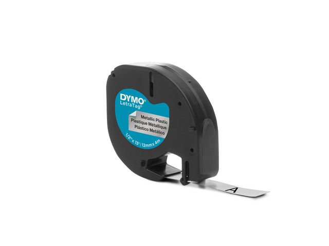 Tape Dymo Letratag Metall Svart på Silver 12mm