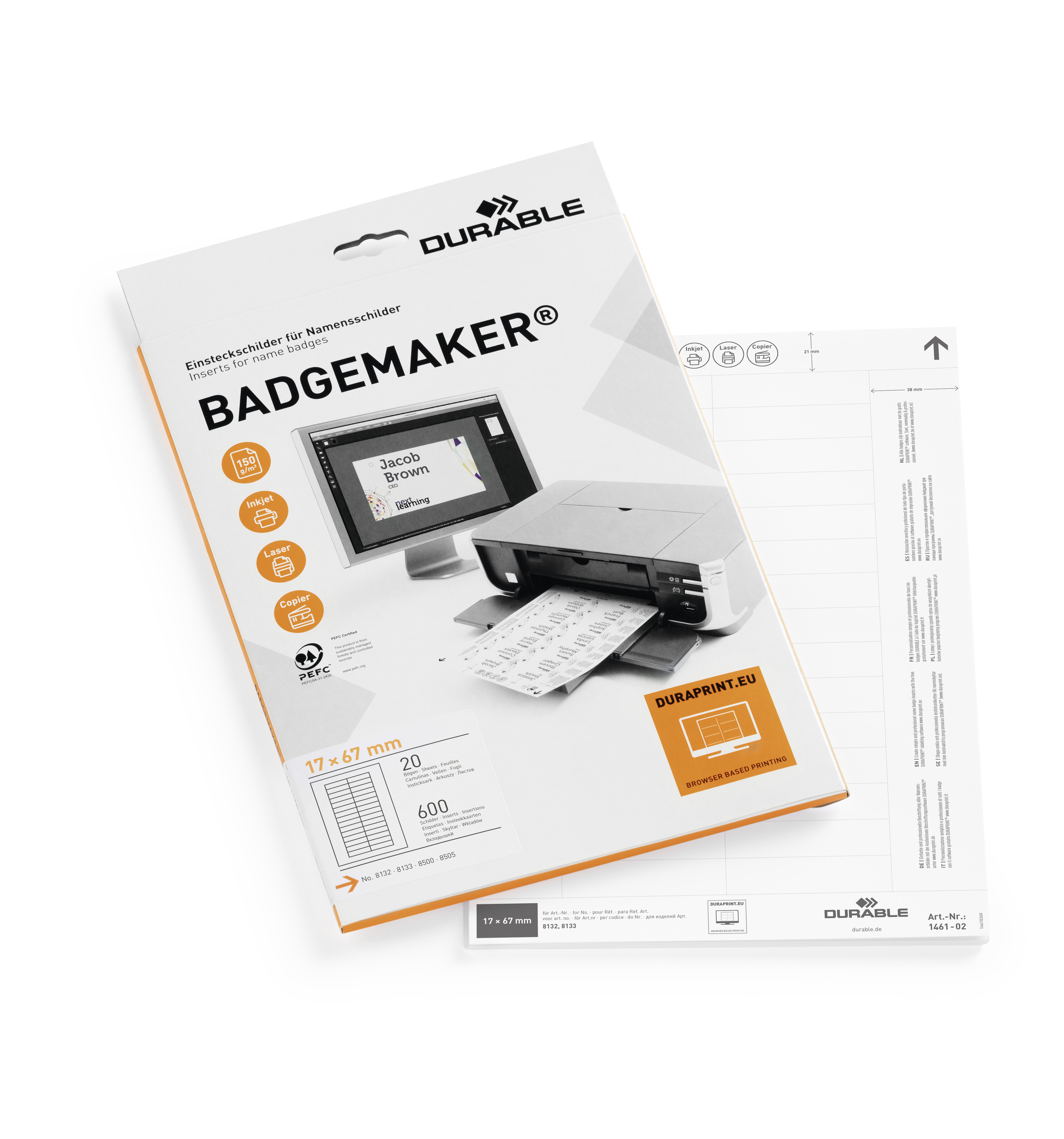 Etiketter Durable Badgemaker till Namnskylt Vit 17x67mm 600st