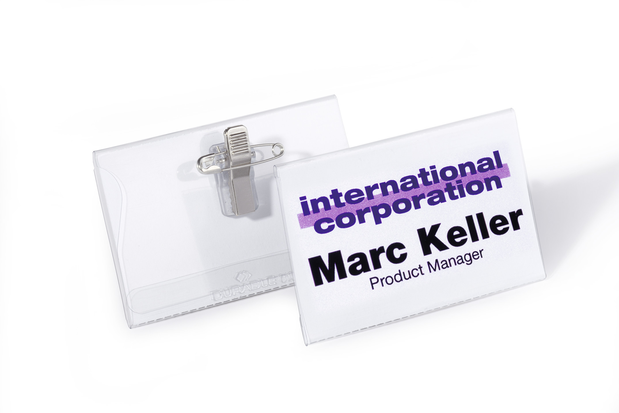 Namnskylt Durable med Nål/Klämma Transparent 40x75mm 50st