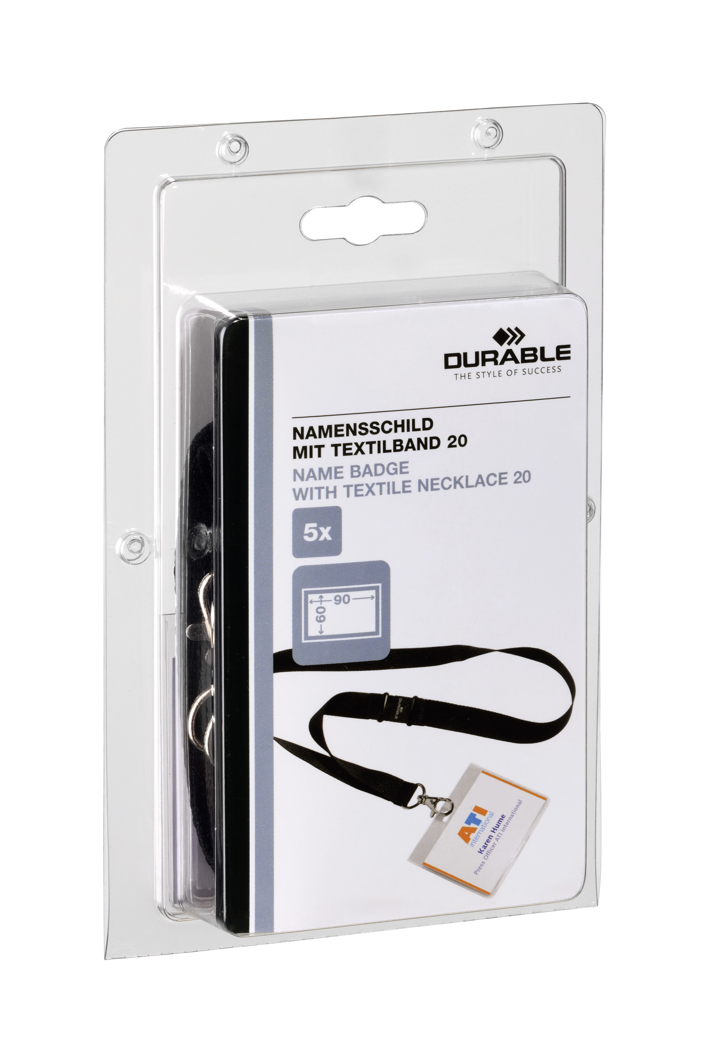 Namnskylt Durable med Halsband Svart 60x90mm 5st