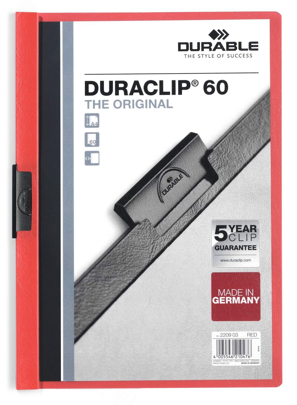Klämmapp Durable Duraclip Röd A4 till 60 ark