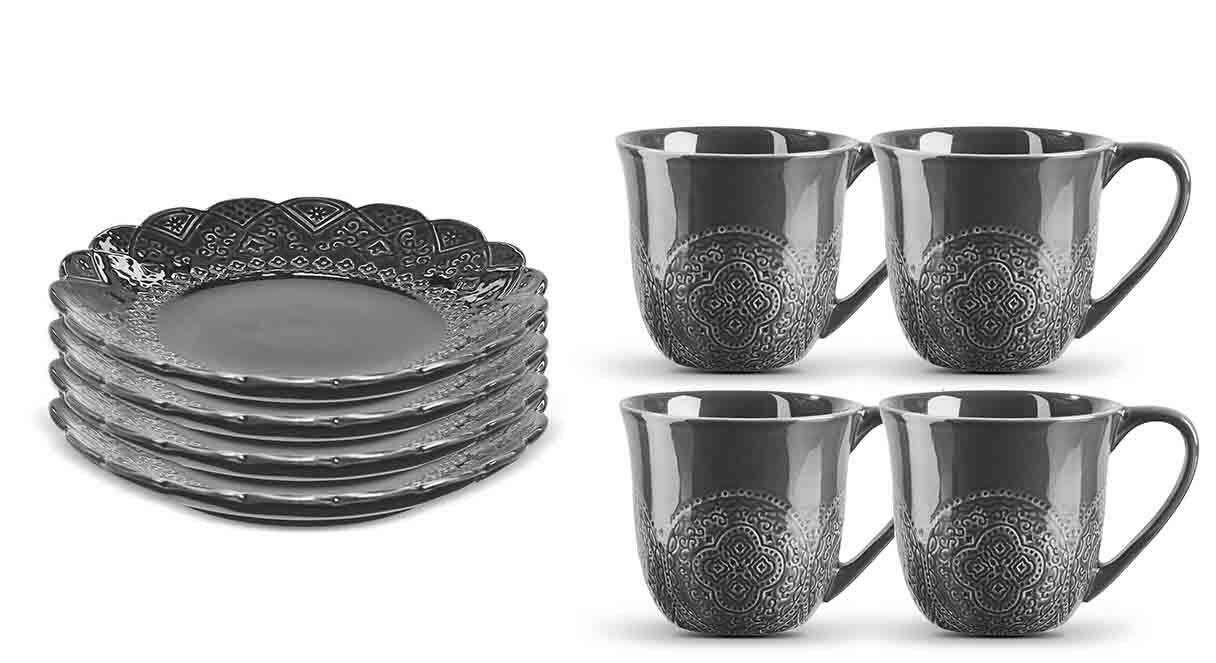 Servis set Kaffemugg & Assiett Cult Design Orient Asfalt 8 delar