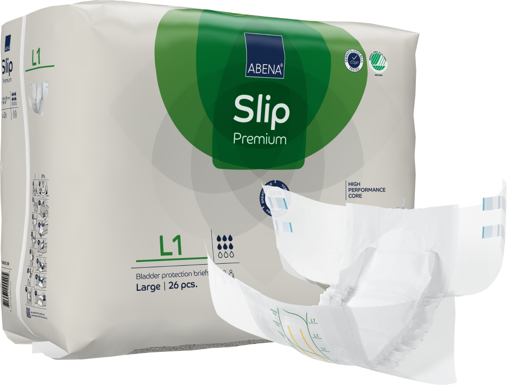Allt-i-ett Skydd Abena Slip Premium Vit L1 100-150cm 6 Droppar 26st
