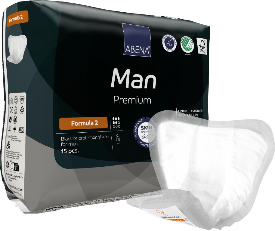 Kroppsformat Skydd Abena Man Formula 2 Premium Vit 29x23cm 5 Droppar 15st