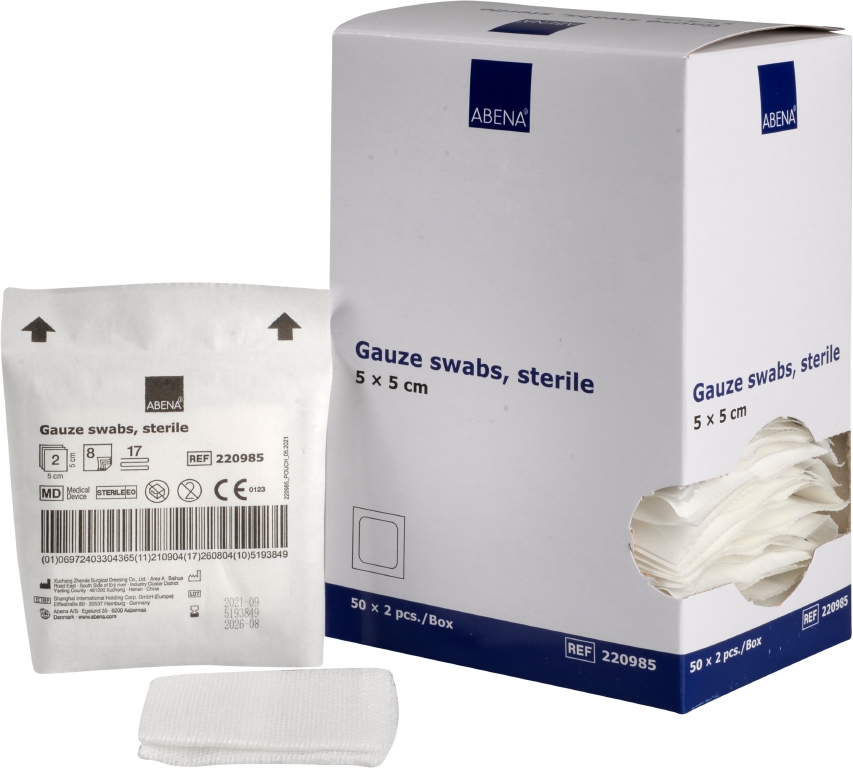 Gasvävskompresser Abena Steril 8-lags Vit 5x5cm 200st