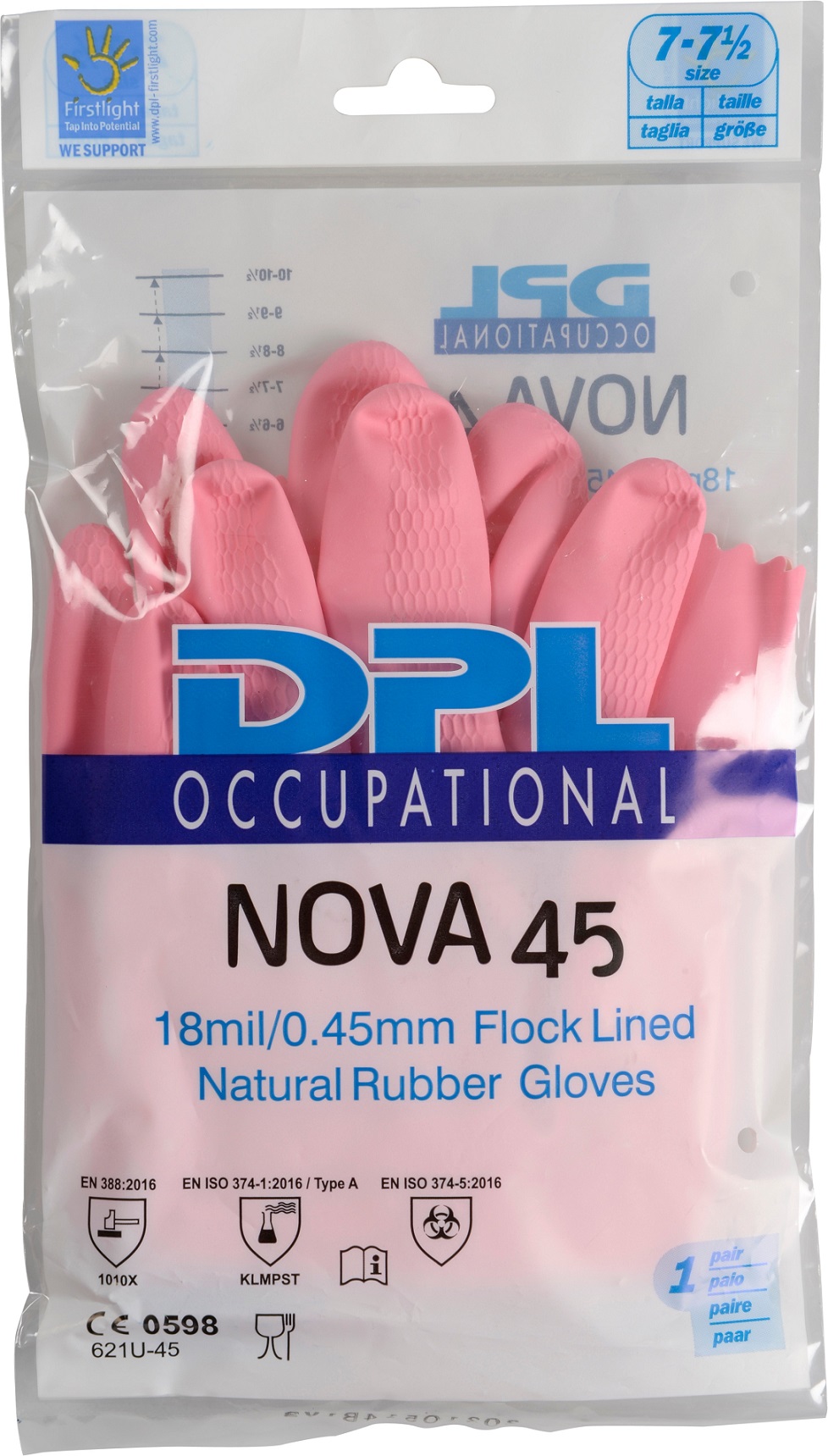 Handske DPL Latex/Velour Rosa 7-7.5 12par