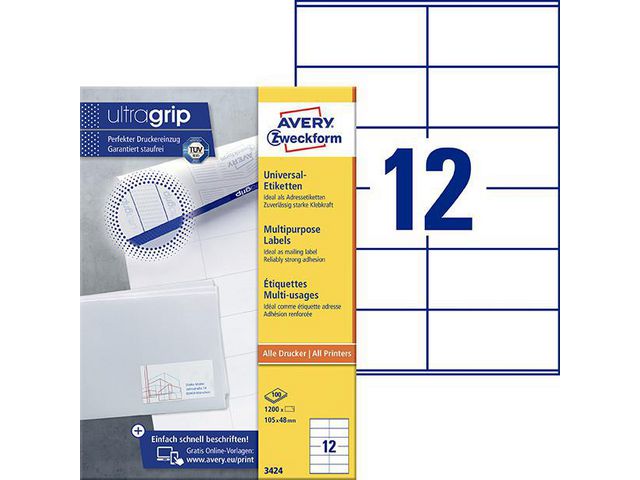 Etikett Avery 105x48mm 1200st