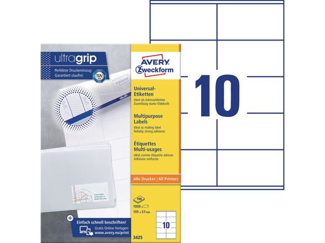 Etikett Avery 105x57mm 1000st