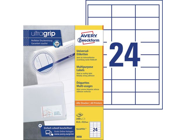 Etikett Avery 64.6x33.8mm 2400st