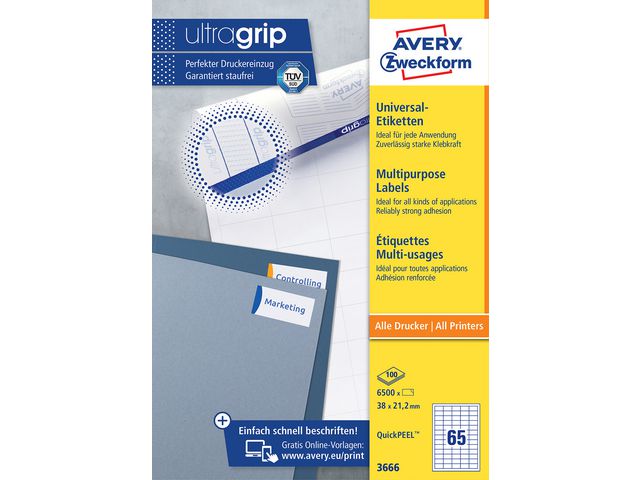 Etikett Avery 38x21.2mm 6500st