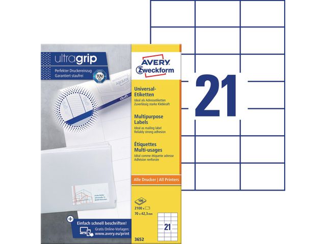 Etikett Avery 70x42.3mm 2100st