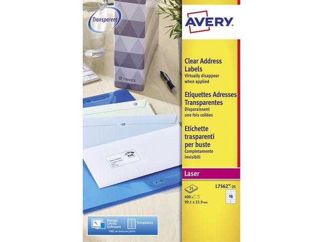 Etikett Avery Transparent 99.1x33.9mm 400st