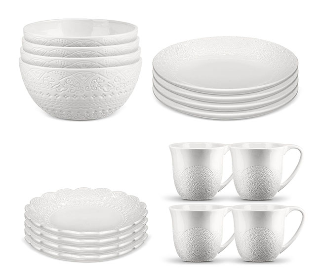 Servis set Tallrik, Assiett, Skål & Kaffemugg Cult Design Orient Vit 16 delar