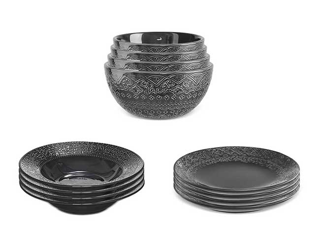 Servis set Tallrik & Djup Tallrik & Medium Skål Cult Design Orient Asfalt 12 delar
