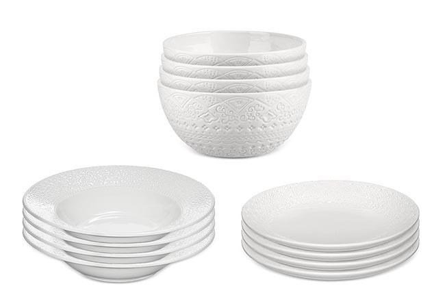 Servis set Tallrik & Djup Tallrik & Medium Skål Cult Design Orient Vit 12 delar