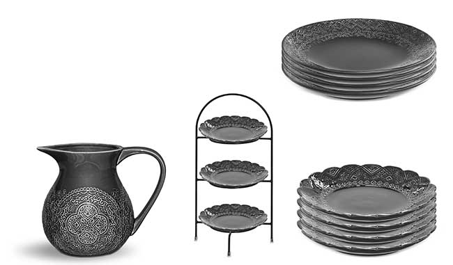Servis set Tallrik, Assiett, Kanna & Trippelställ Cult Design Orient Asfalt 10 delar