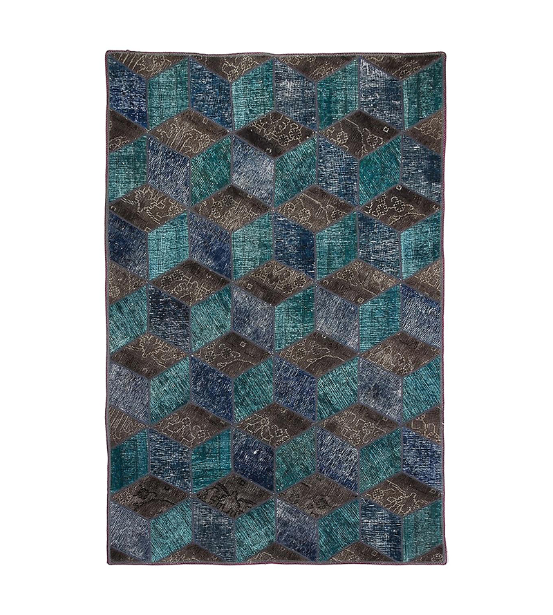 Handknuten Persisk Patchworkmatta Ull/Garn Flerfärgad 142x216cm