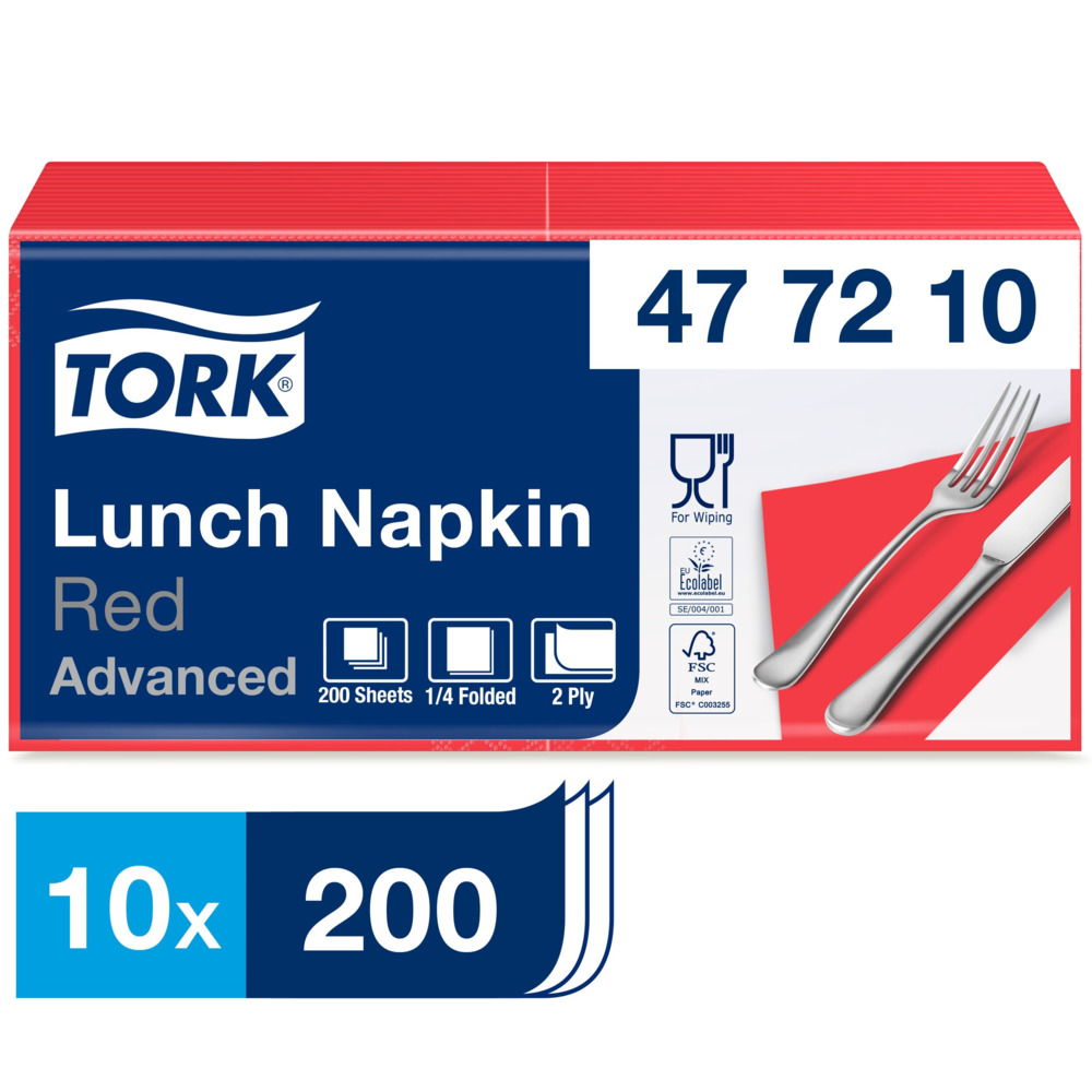 Lunchservett Tork 1/4 vikt 2-Lag Röd 33x33cm 200st