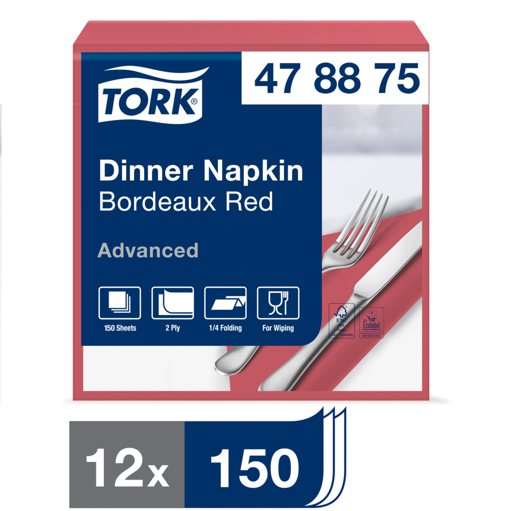Middagsservett Tork Advanced 2-Lag Vinröd 39x39cm 150st