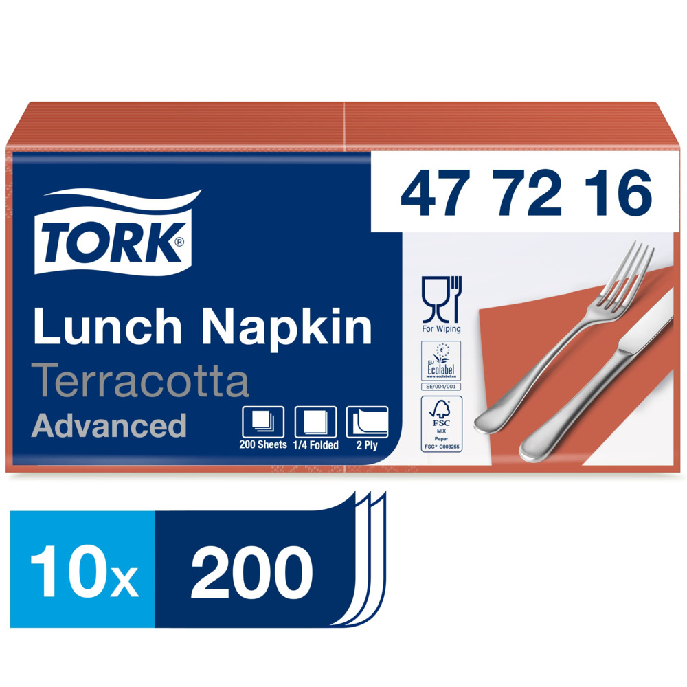 Lunchservett Tork Advanced 2-Lag Terracotta 33x33cm 200st