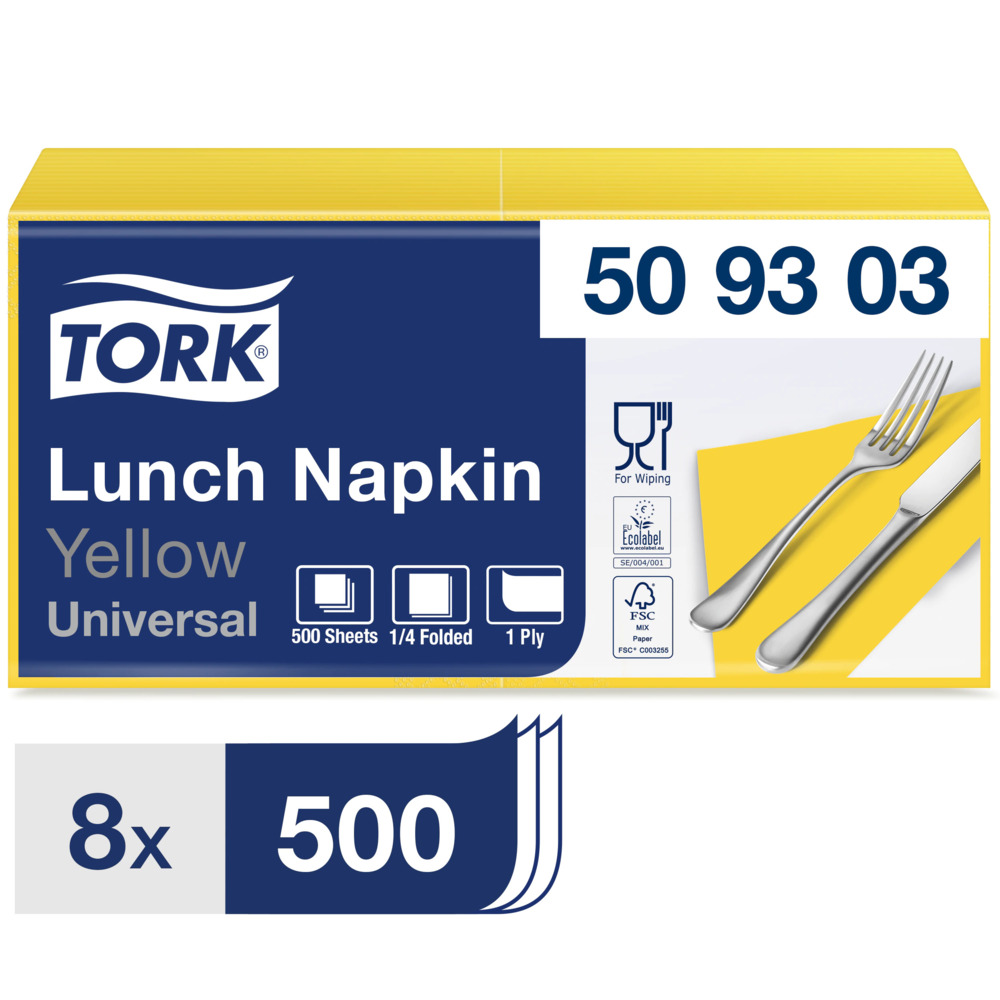 Lunchservett Tork Universal 1-Lag Gul 33x33cm 500st