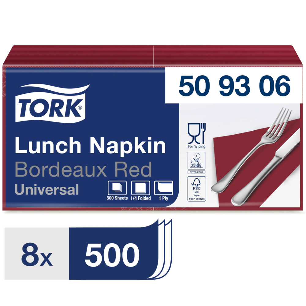 Lunchservett Tork Universal 1-Lag Vinröd 33x33cm 500st