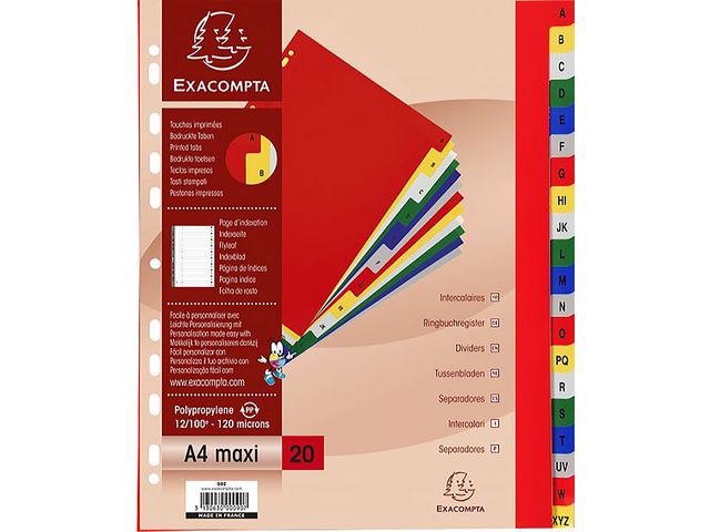 Plastregister Exacompta PP Färger A4+ A-Z