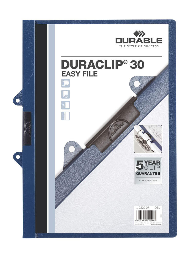 Klämmapp Durable Duraclip Easy File Mörkblå A4 30 sidor 25st