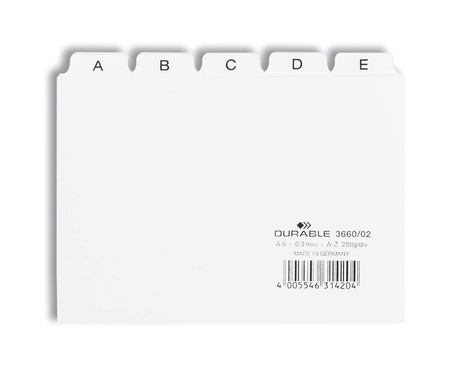 Ledkort Durable Delning 5/5 A-Z Tryckta PP Vit A6