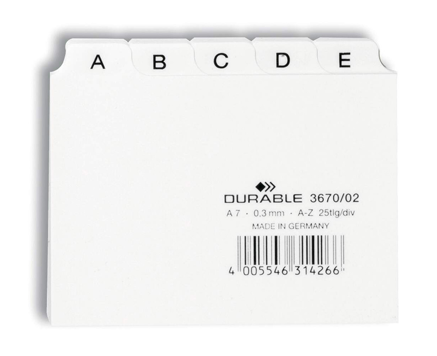 Ledkort Durable Delning 5/5 A-Z Tryckta PP Vit A7