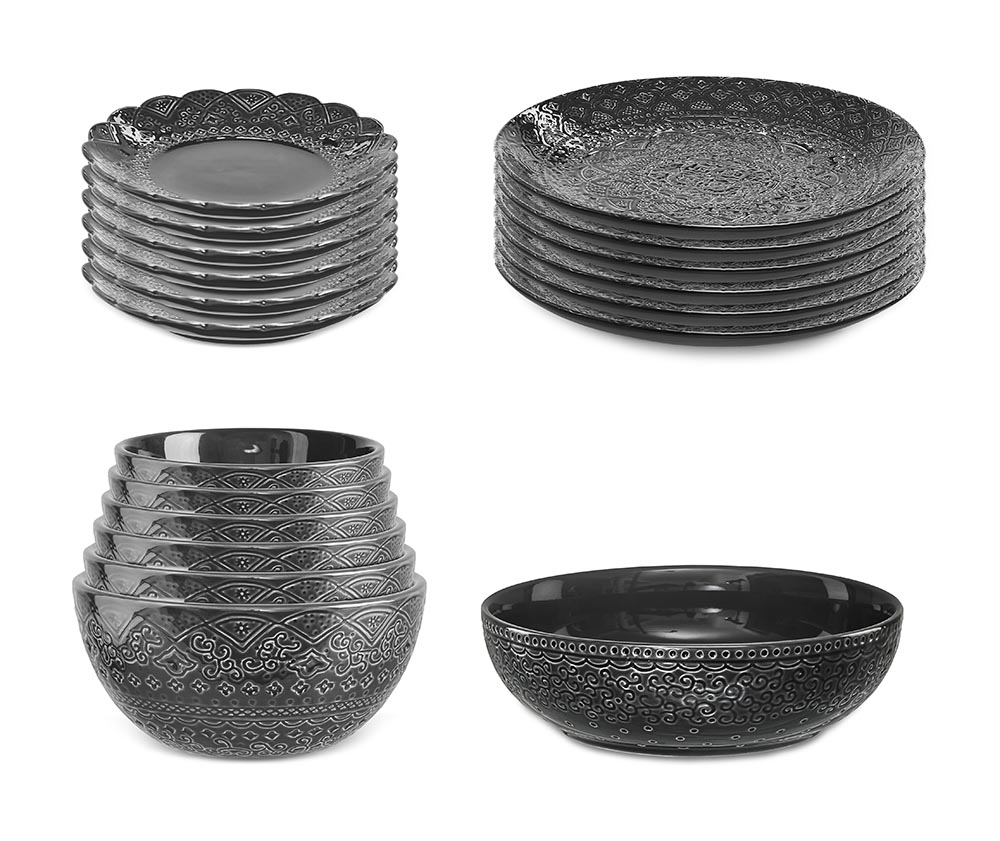 Servis set Fruktfat, Assiett, Skål & Skålrik Cult Design Orient Asfalt 19 delar