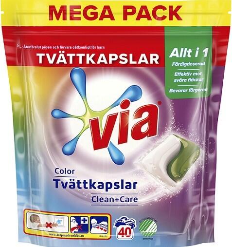 Tvättmedelskapslar Via Color Clean+Care 40st