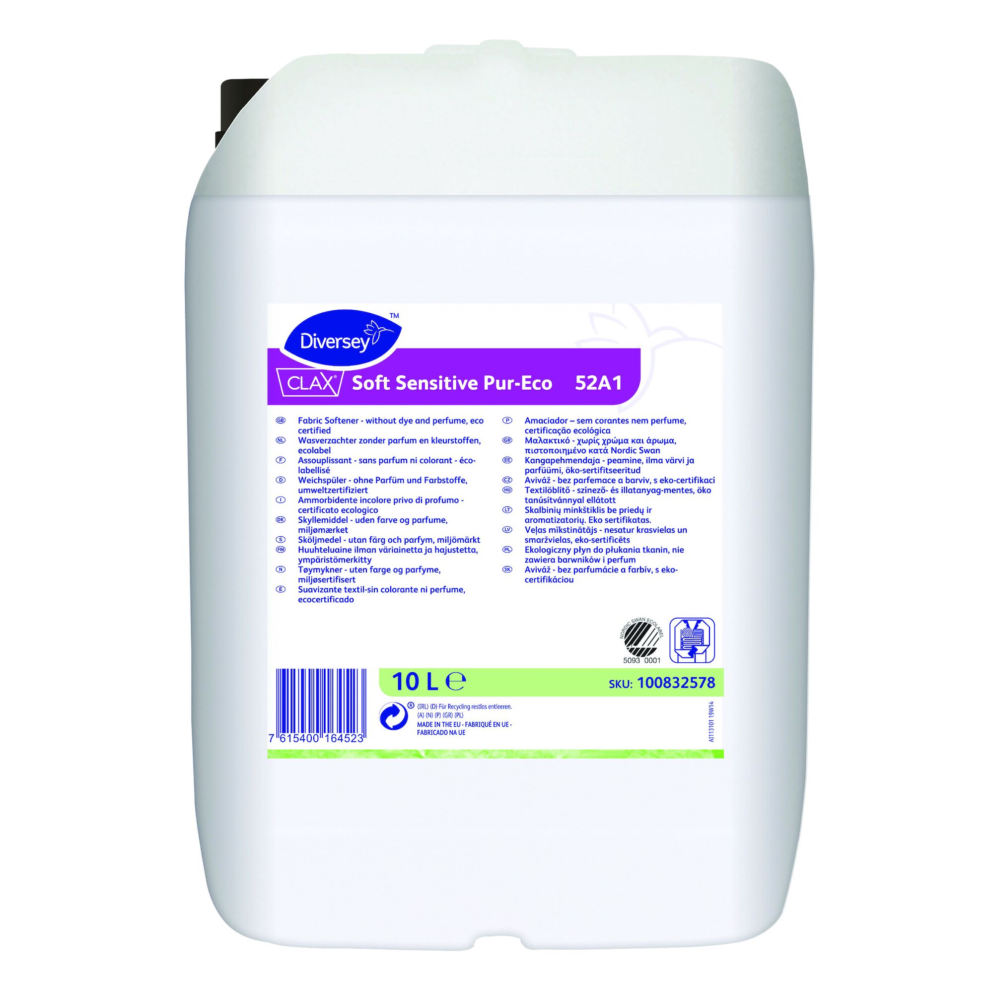 Sköljmedel Diversey Clax Soft Sensitive Pur-Eco 52A1 10L
