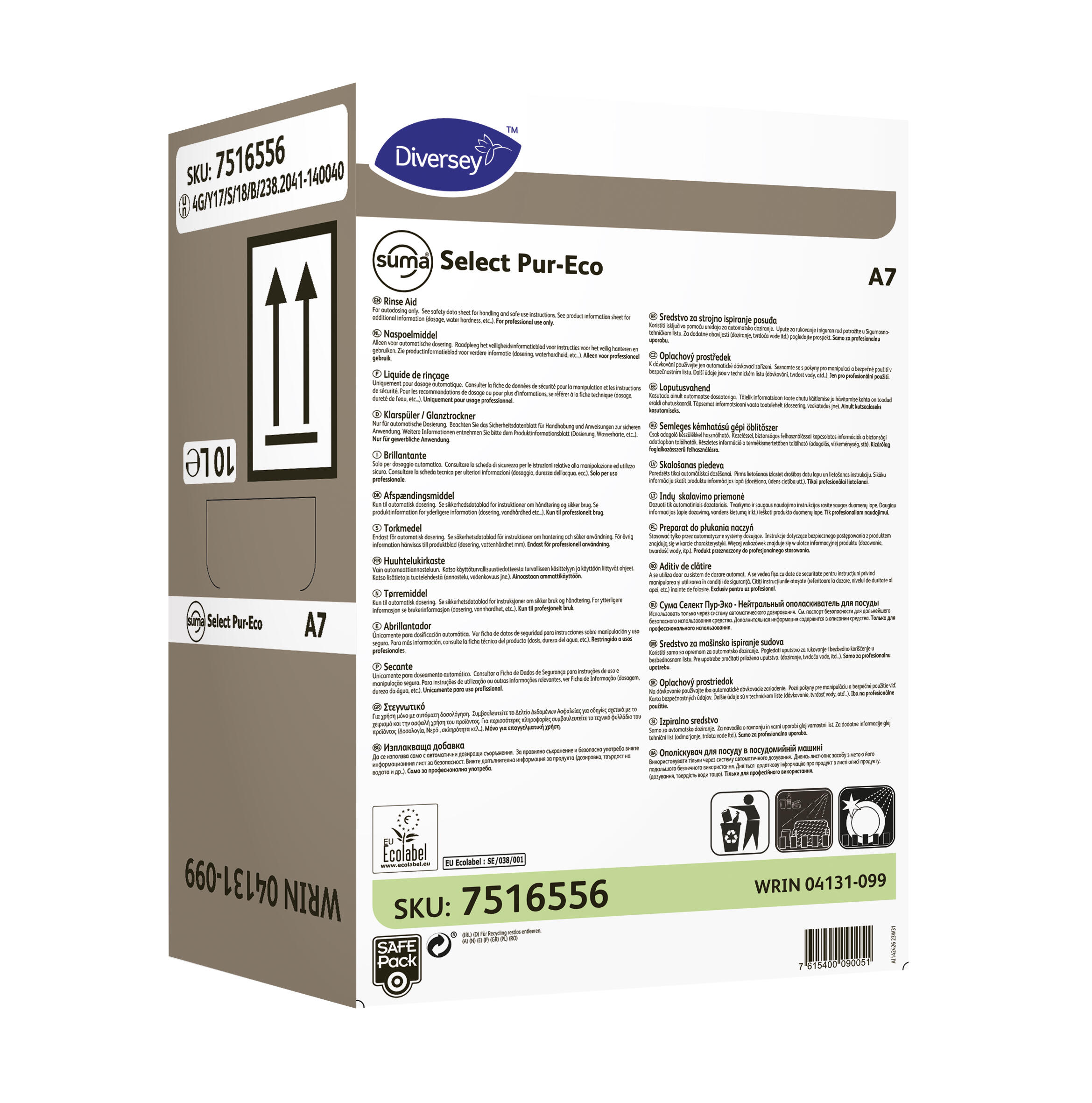 Torkmedel Diversey Suma Select Pur-Eco A7 SafePack 10L