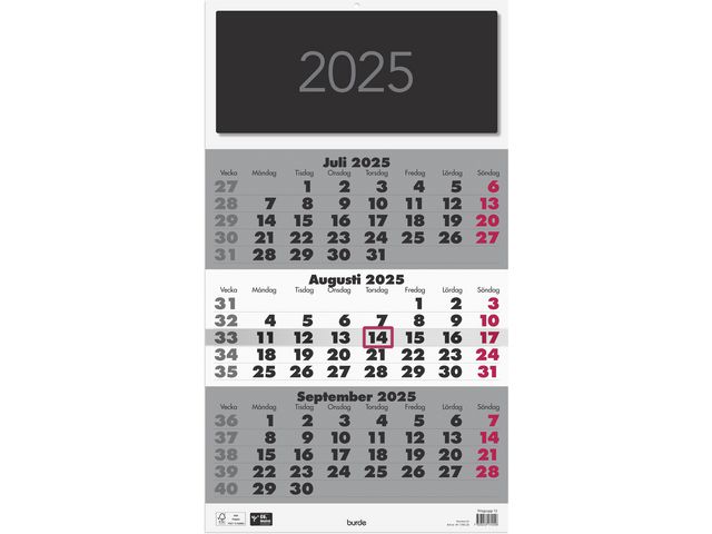 Väggkalender Burde Triplaner Elegant 2025