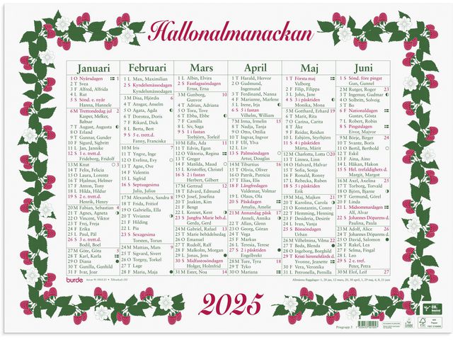 Väggkalender Burde Stora Hallonalmanackan 2025