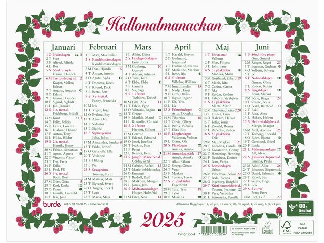 Väggkalender Burde Hallonalmanackan Lilla 2025