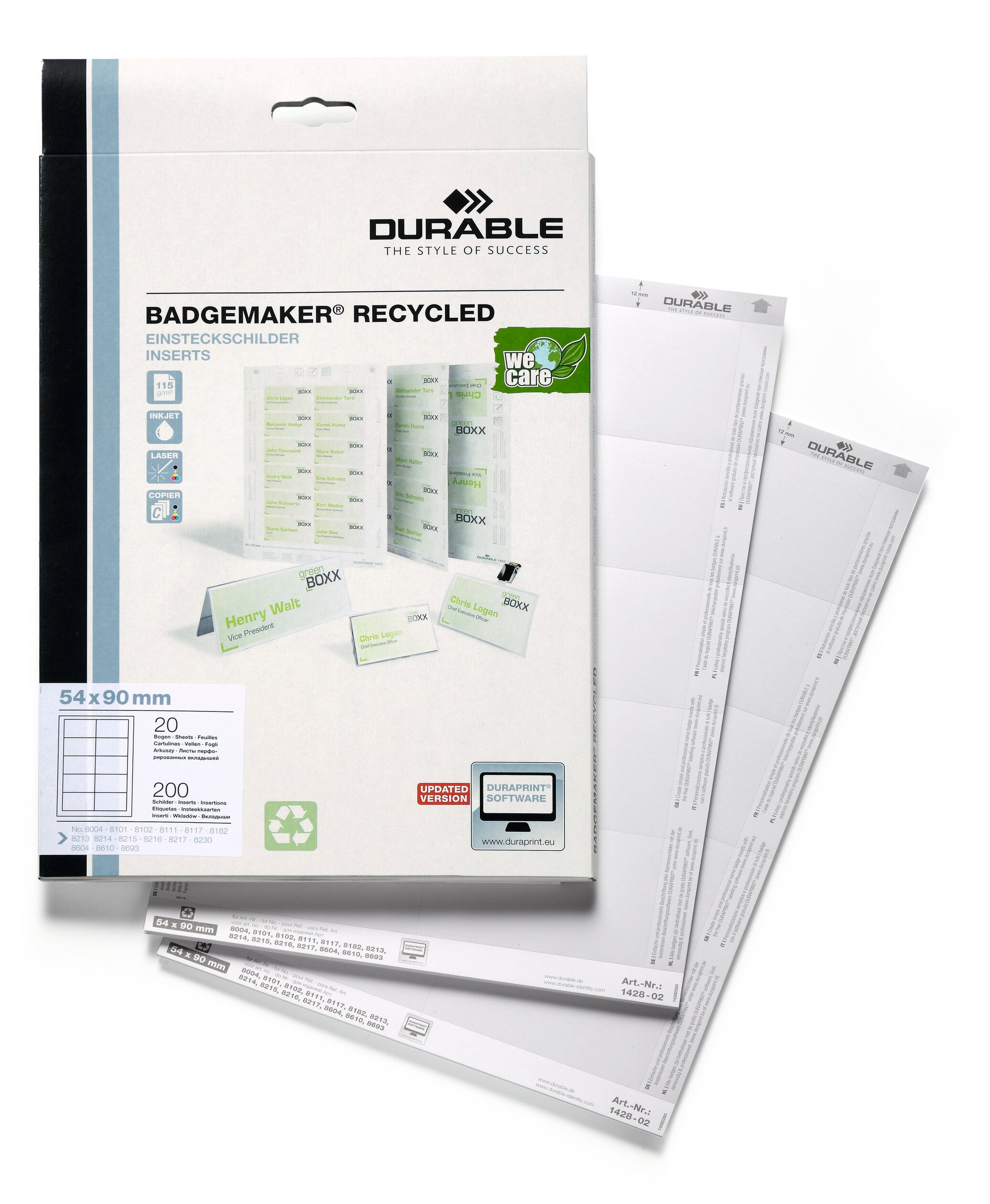 Etiketter Durable Badgemaker Vit 54x90mm på A4-ark 200st