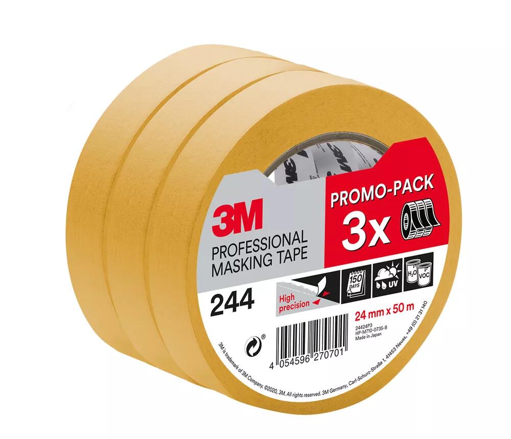 Maskeringstejp 3M 244 Brun 24mm 3st Maskeringstejp 3M 244 Brun 24mm 3st
